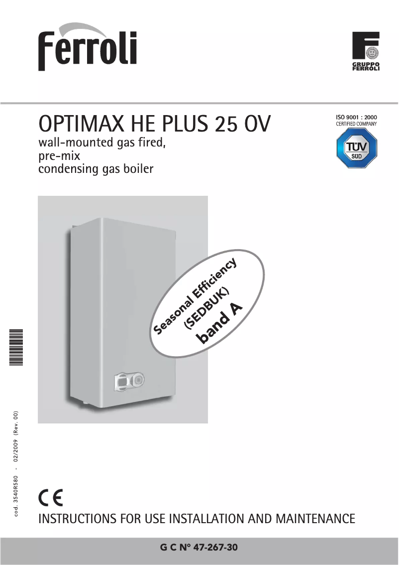 Page 1 de la notice Manuel utilisateur Ferroli Optimax HE Plus 25 OV