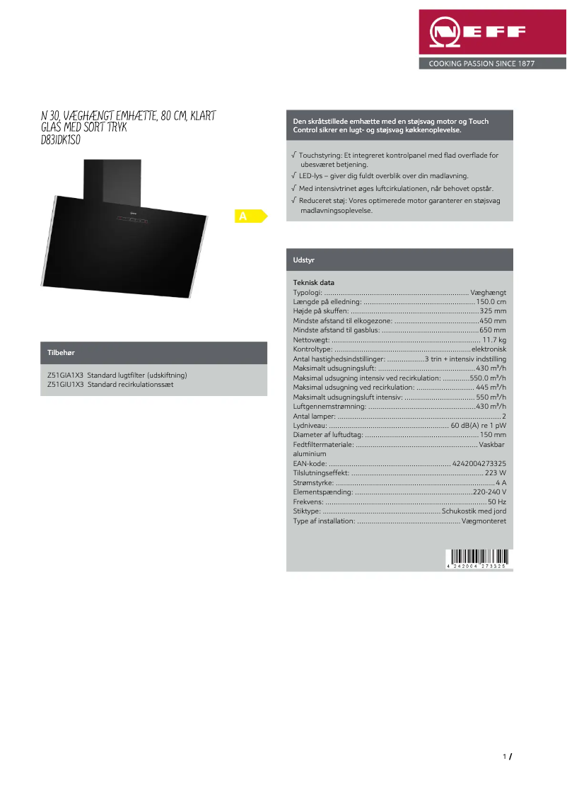 Page 1 de la notice Manuel utilisateur Neff D83IDK1S0