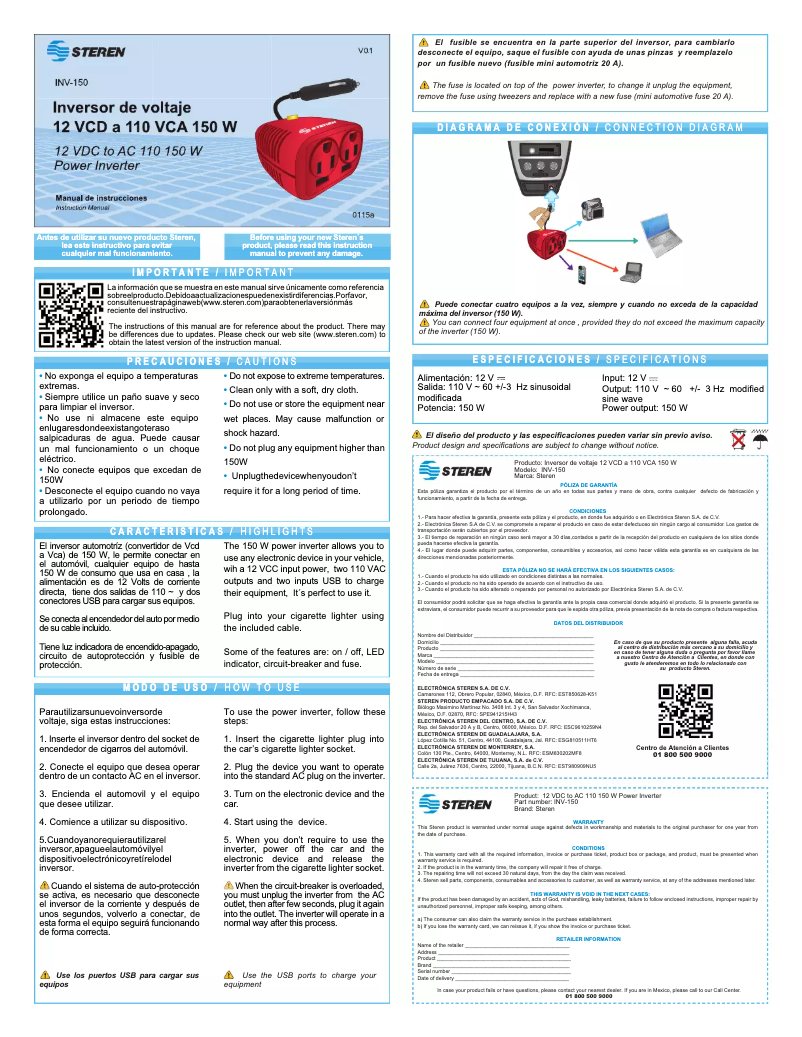 Page n°1 - Manuel utilisateur Steren INV-150