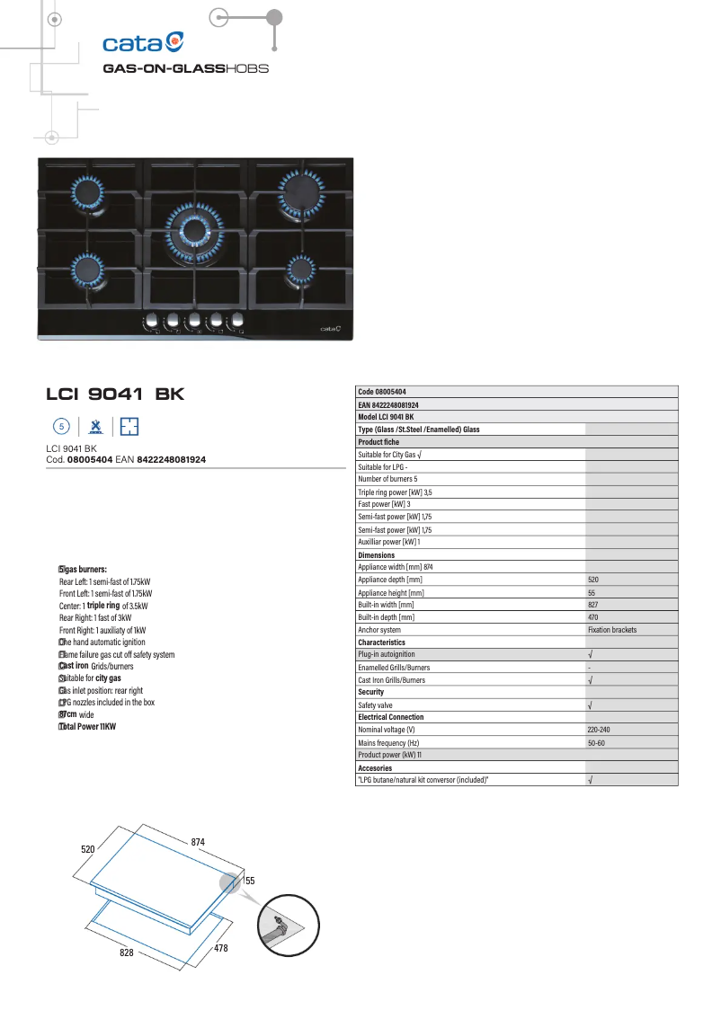 Page 1 de la notice Fiche technique CATA LCI 9041 BK
