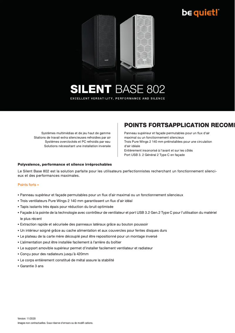 Página 1 del manual Ficha técnica Be Quiet! Silent Base 802