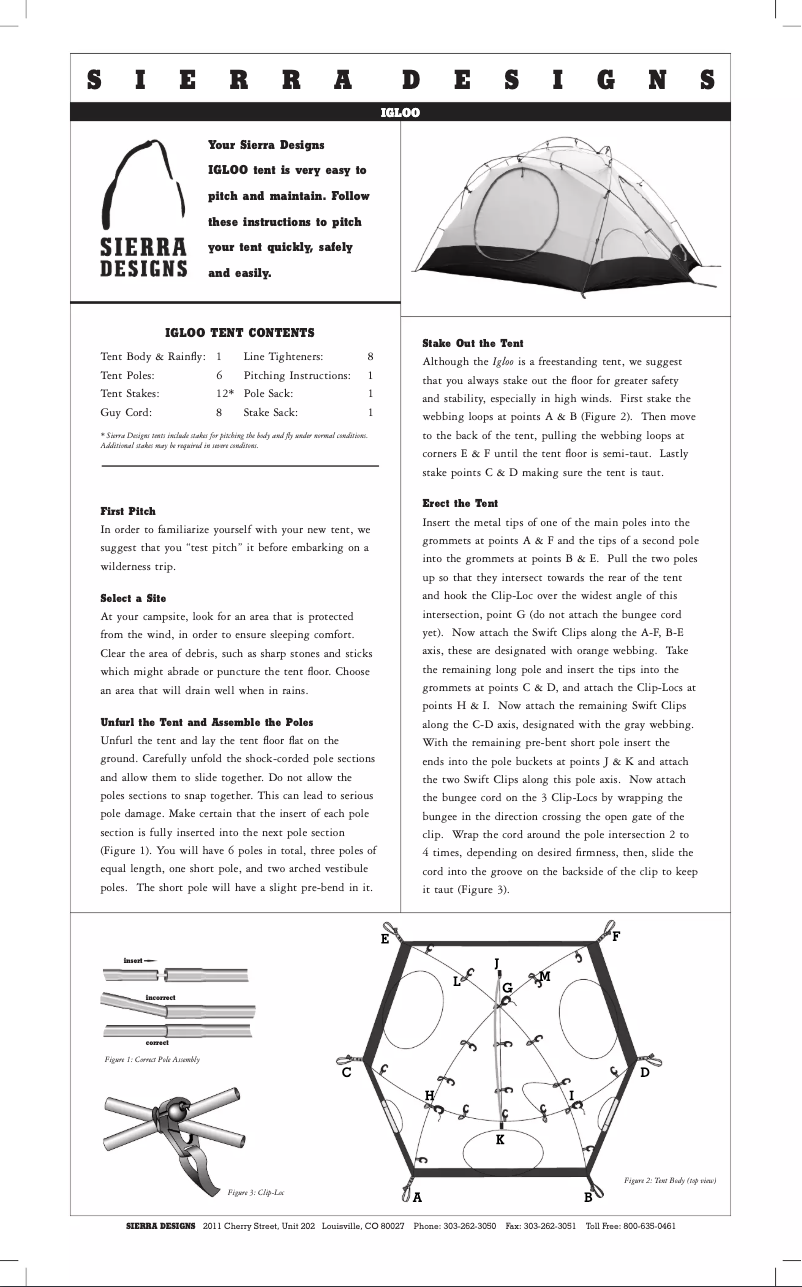 Page 1 de la notice Manuel utilisateur Sierra Designs Igloo