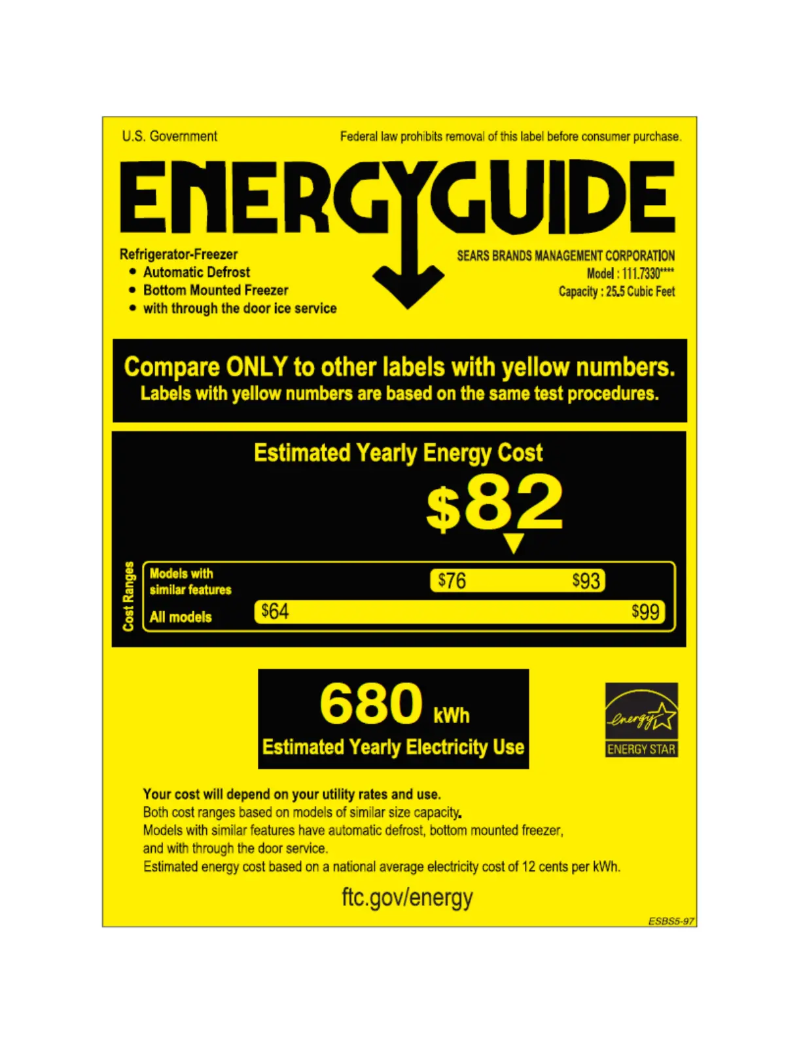 Page 1 de la notice Label énergétique Kenmore 73305