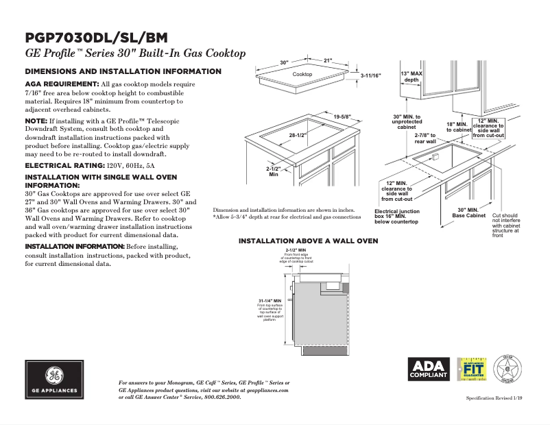 Page 1 of the manual Technical Sheet GE Profile PGP7030BMTS