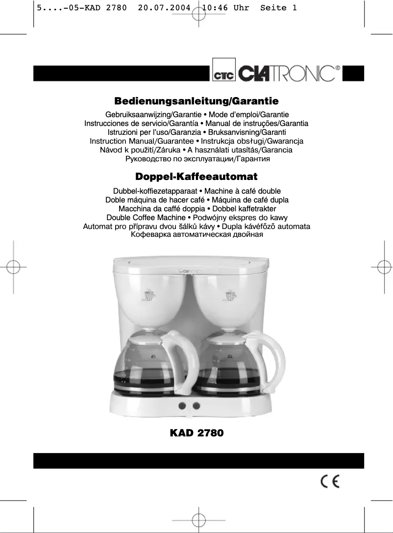 Page 1 de la notice Manuel utilisateur Clatronic KAD 2780