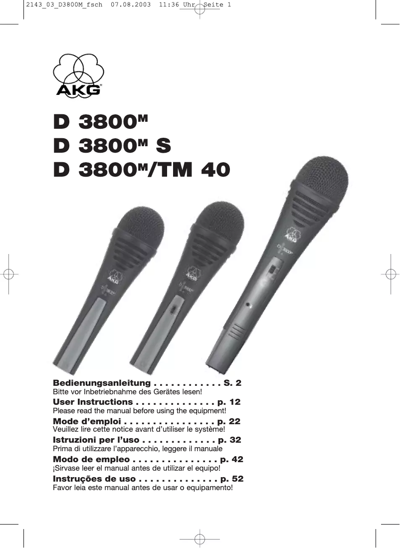 Page n°1 - Manuel utilisateur AKG D 3800