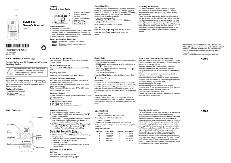 Image de la première page du manuel de l'appareil TLKR T41