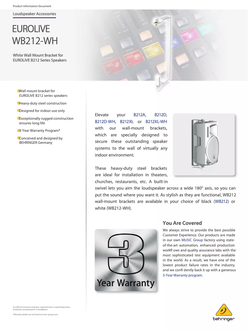 Page n°1 - Fiche technique Behringer Eurolive WB212-WH