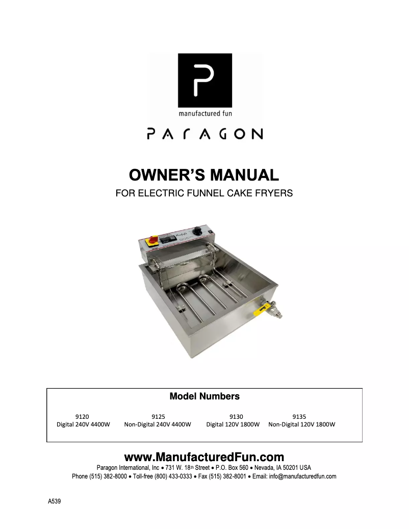 Image de la première page du manuel de l'appareil ParaFryer 9135