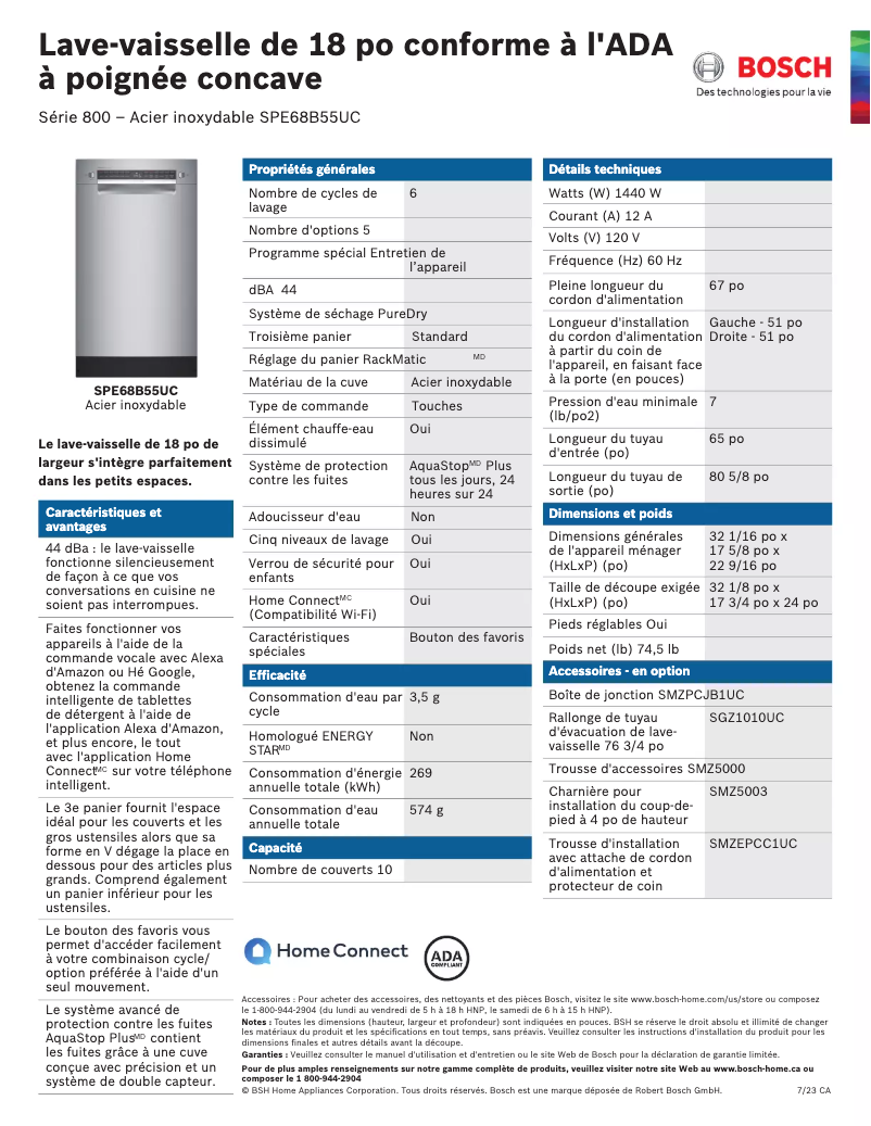 Página 1 del manual Ficha técnica Bosch SPE68B55UC