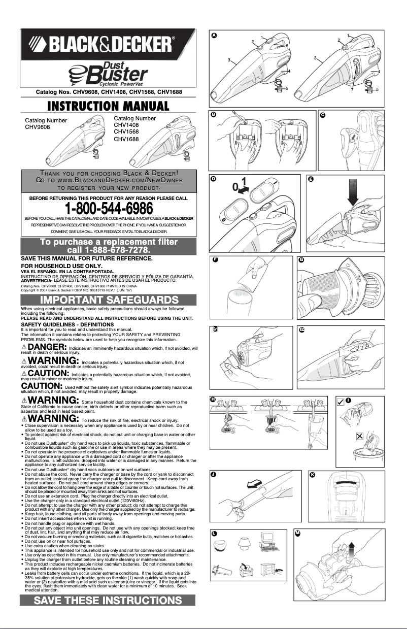 Page 1 de la notice Manuel utilisateur Black & Decker Dustbuster CHV9608
