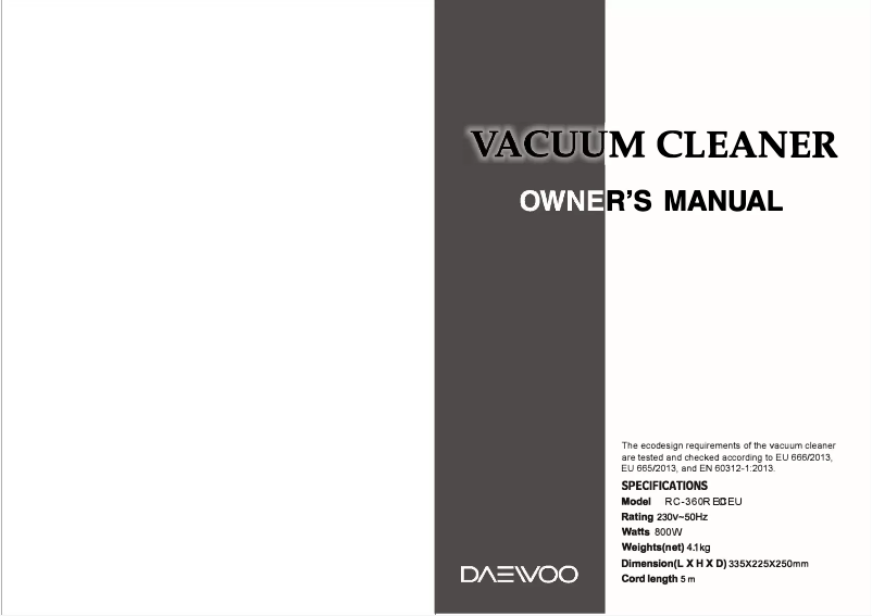 Page 1 de la notice Manuel utilisateur Daewoo RC-360