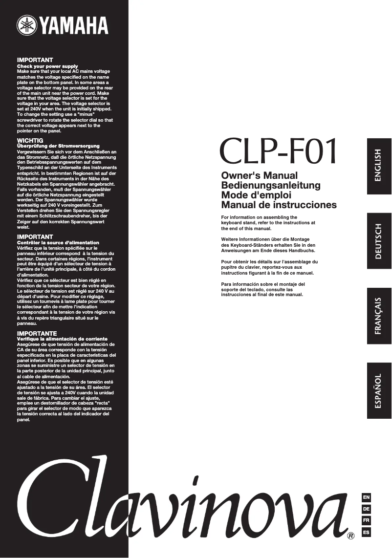 Page n°1 - Manuel utilisateur Yamaha Clavinova CLP-F01