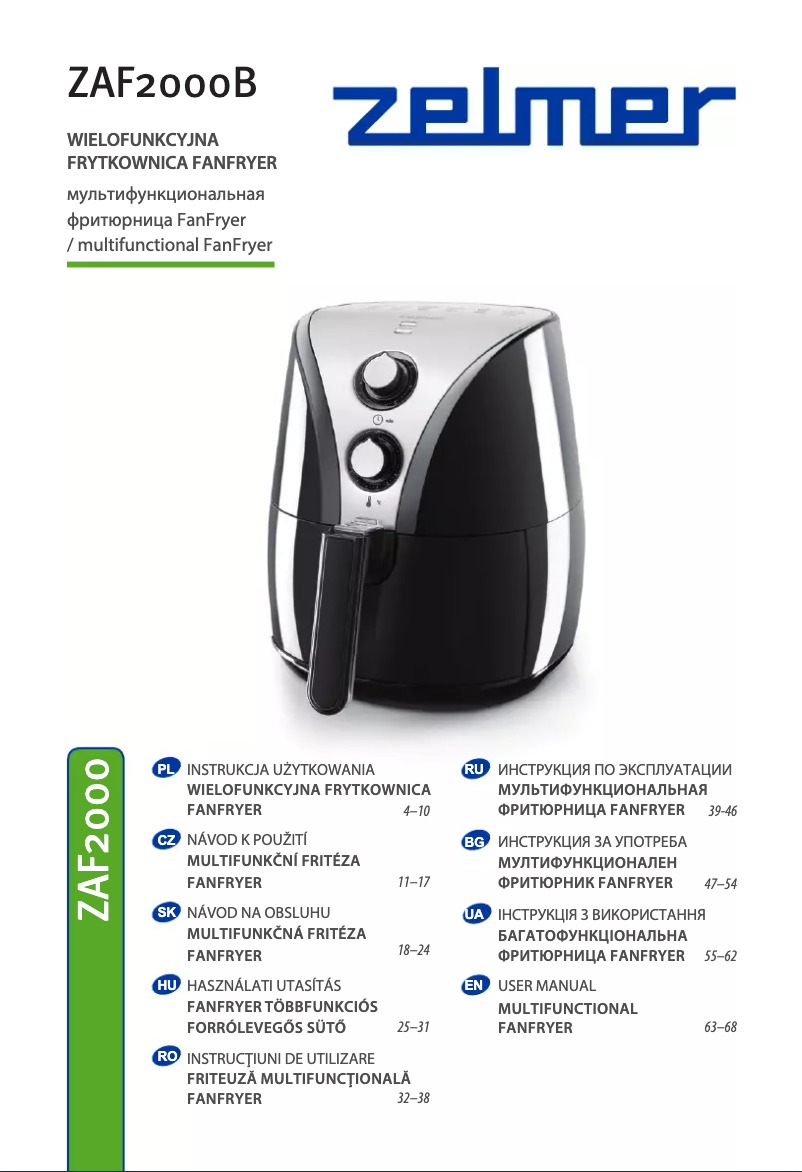 Page 1 de la notice Manuel utilisateur Zelmer ZAF2000B