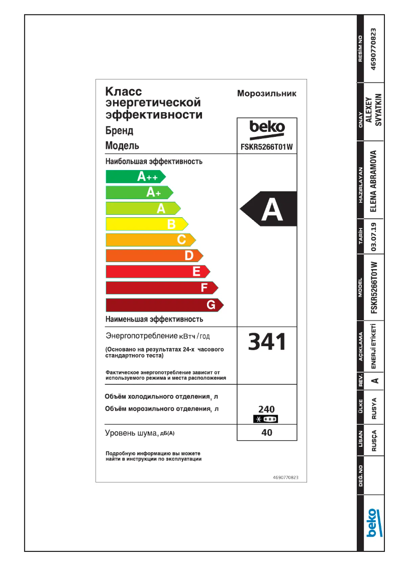 Page 1 de la notice Manuel utilisateur Beko FSKR5266T01W