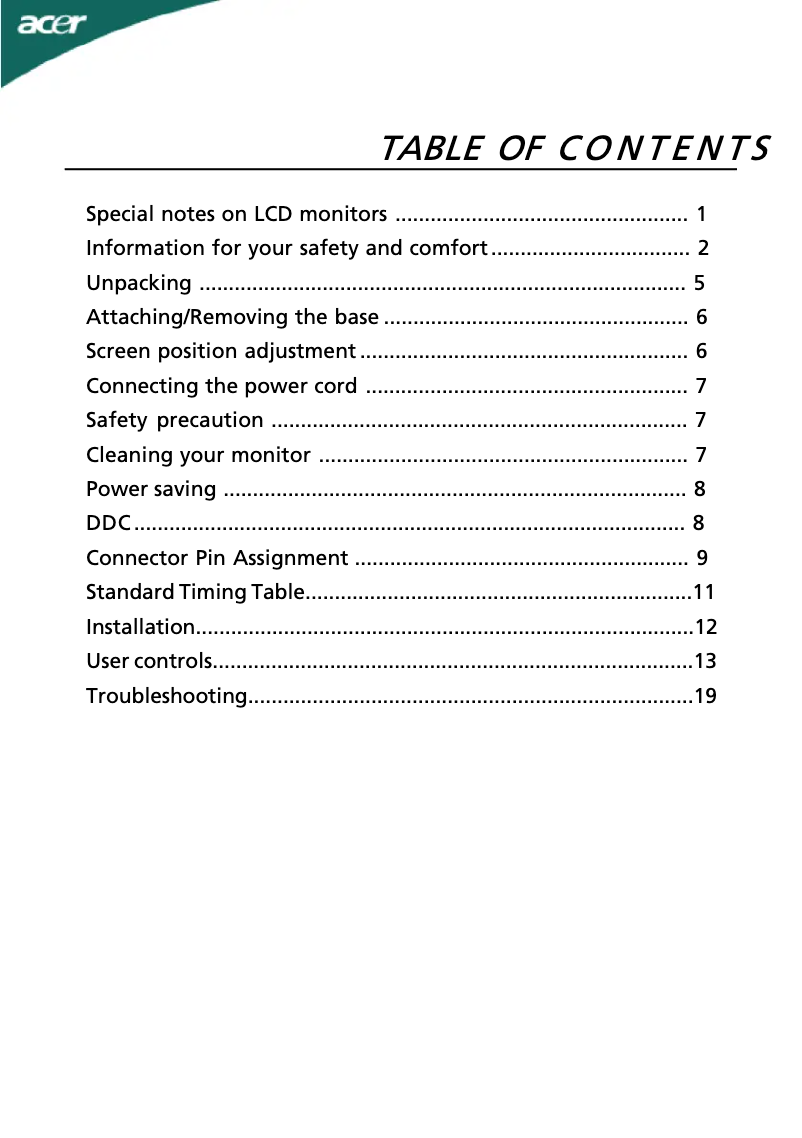Page n°1 - Manuel utilisateur Acer P195H