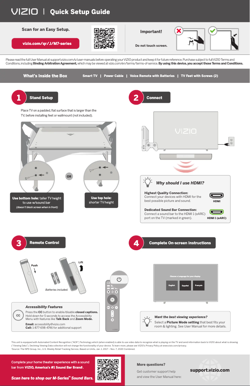 Page 1 de la notice Guide de démarrage rapide VIZIO M55Q7-J01