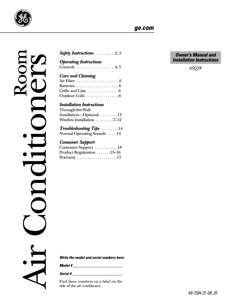 Page 1 de la notice Guide d'installation GE ASQ28DL