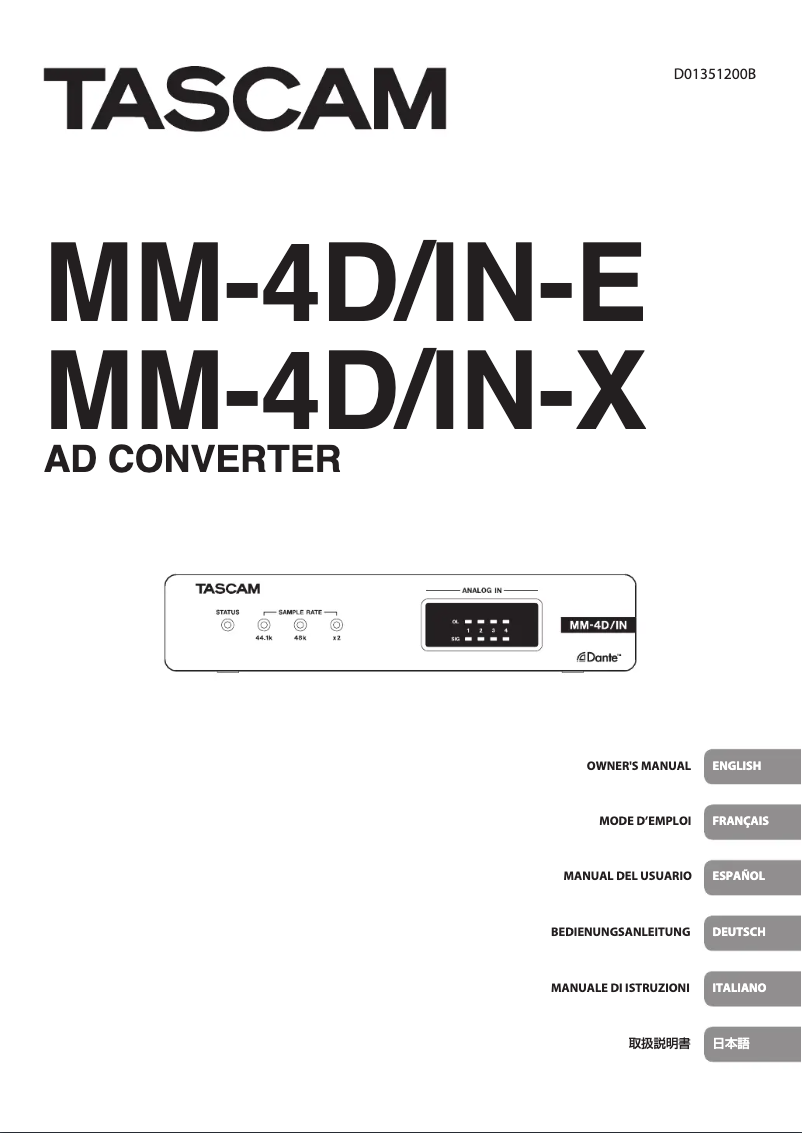 Page 1 de la notice Manuel utilisateur Tascam MM-4D/IN-E