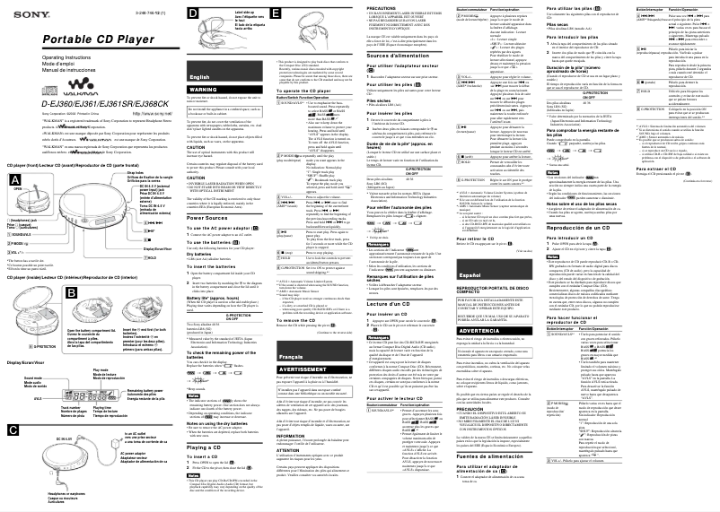 Page 1 de la notice Manuel utilisateur Sony D-EJ361