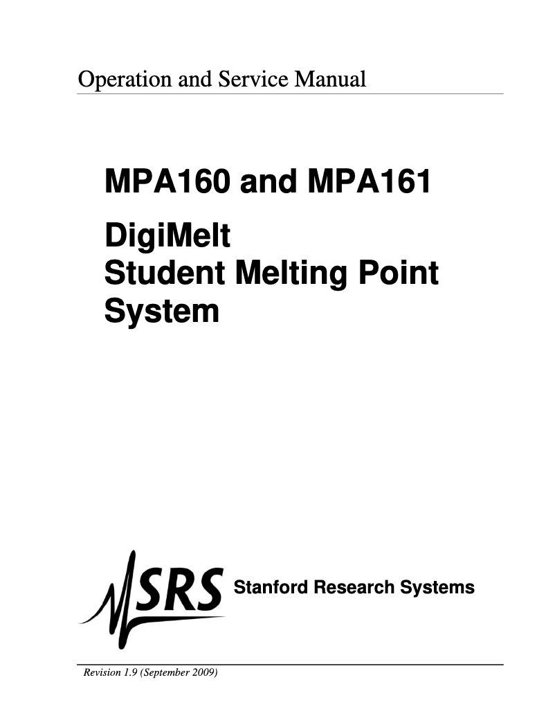 Page 1 of the manual User Manual SRS MPA160