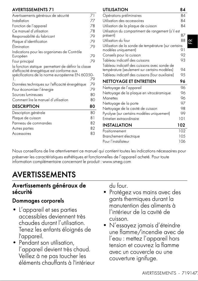 Page 1 de la notice Manuel utilisateur Smeg C92IPX2