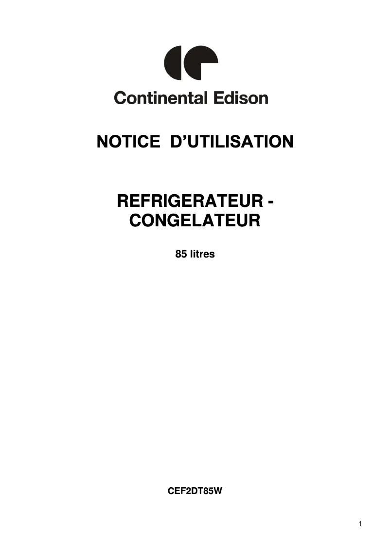 Page n°1 - Manuel utilisateur Continental Edison CEF2DT85W