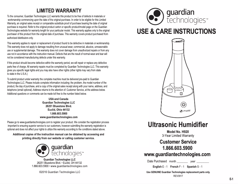 Image de la première page du manuel de l'appareil H920BL