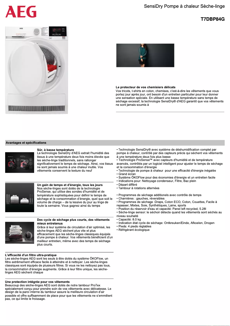 Page n°1 - Fiche technique AEG T7DBP84G