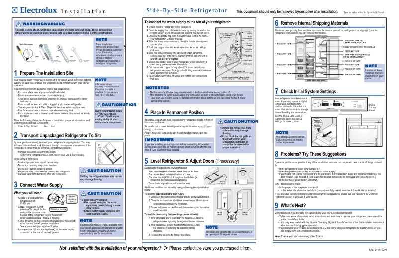 Page 1 de la notice Guide d'installation Electrolux E23CS78HPS
