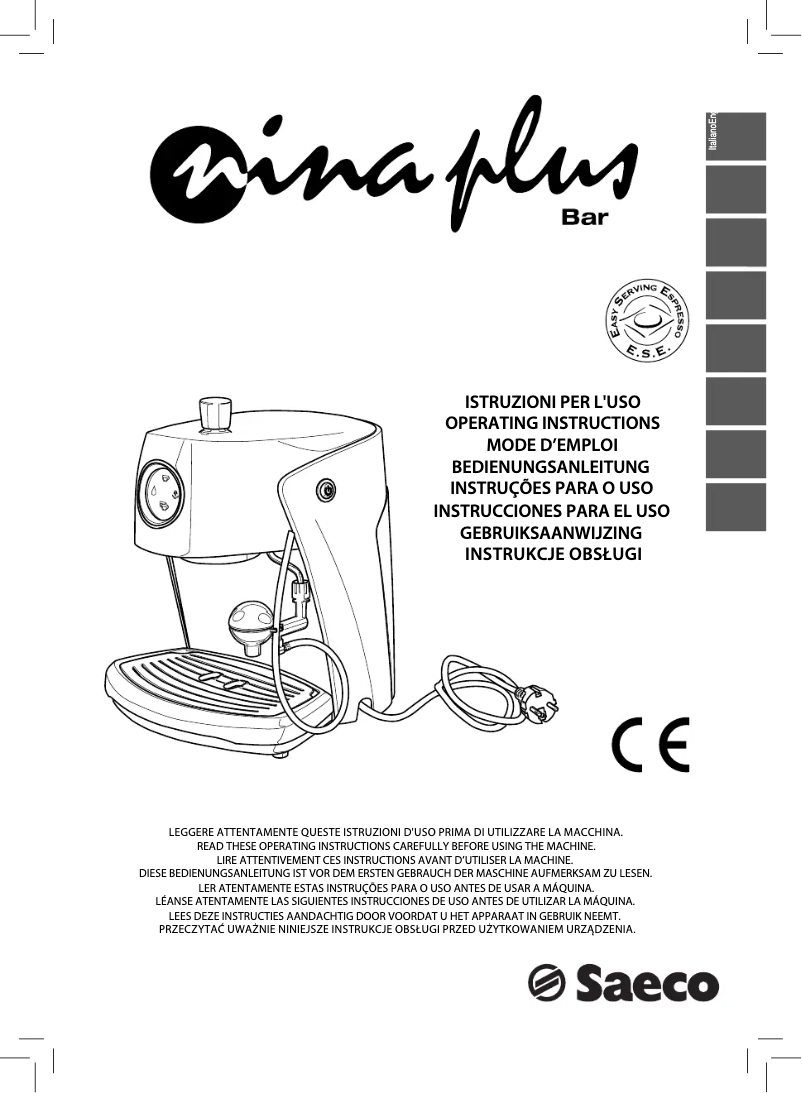 Image de la première page du manuel de l'appareil Saeco Nina Plus RI9357