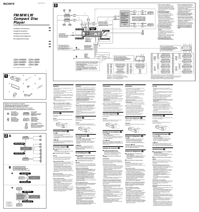Page 1 de la notice Guide d'installation Sony CDX-L550V