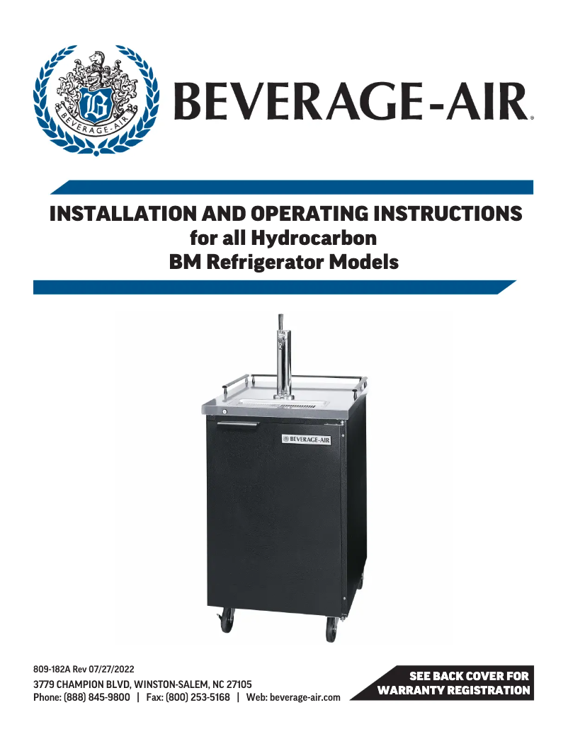 Page 1 de la notice Manuel utilisateur Beverage-Air BM23HC-C-B-WINE