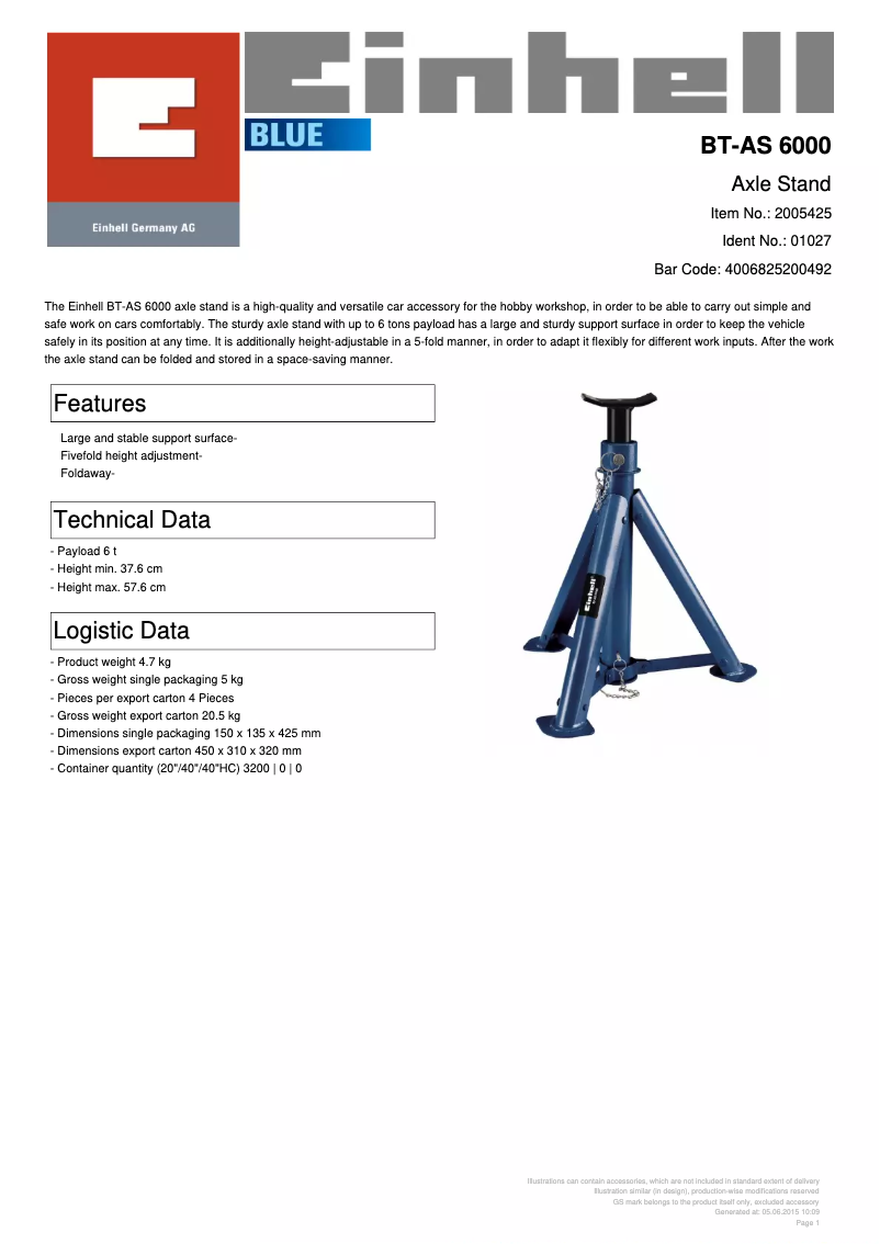 Page 1 de la notice Manuel utilisateur Einhell BT-AS 6000