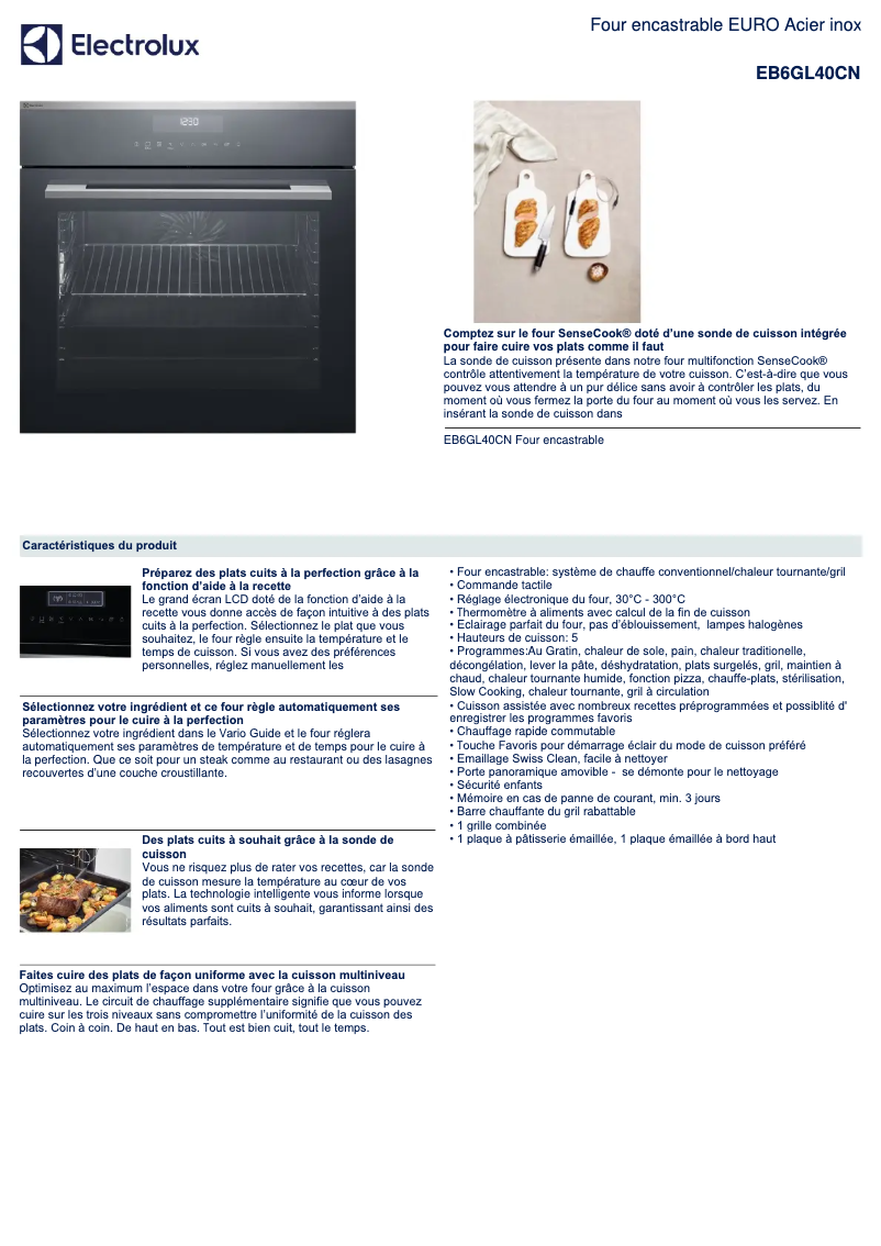 Page 1 de la notice Fiche technique Electrolux EB6GL40CN