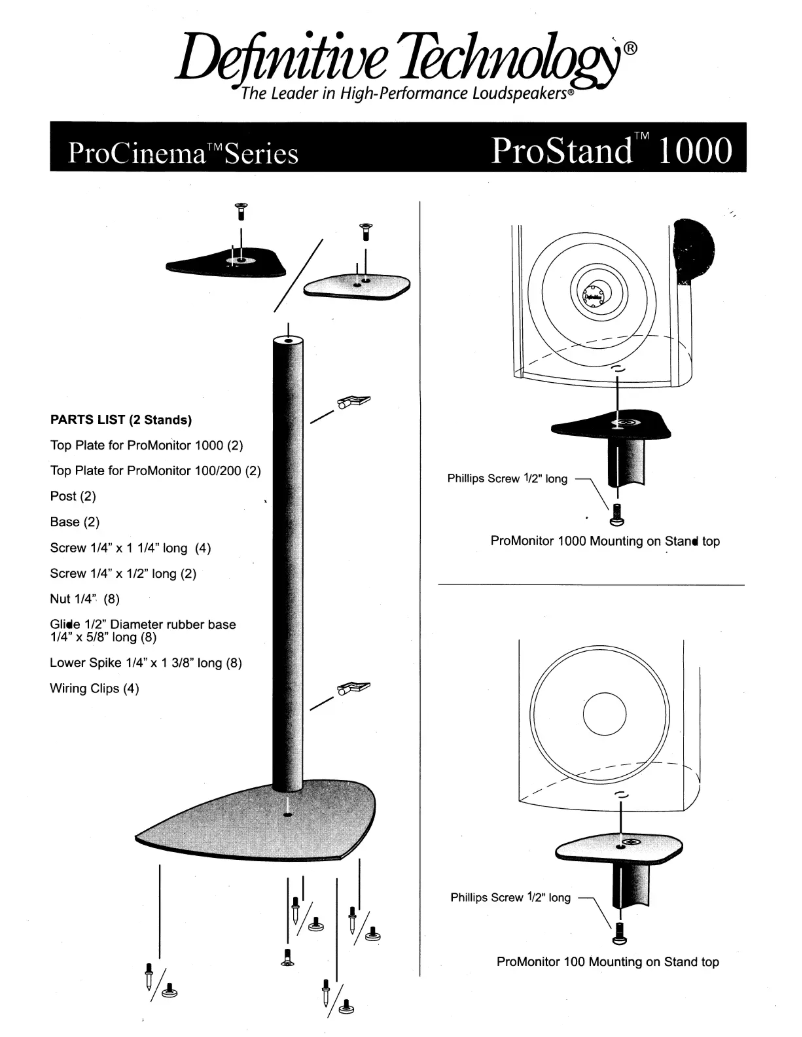 Page n°1 - Manuel utilisateur Definitive Technology ProStand 1000