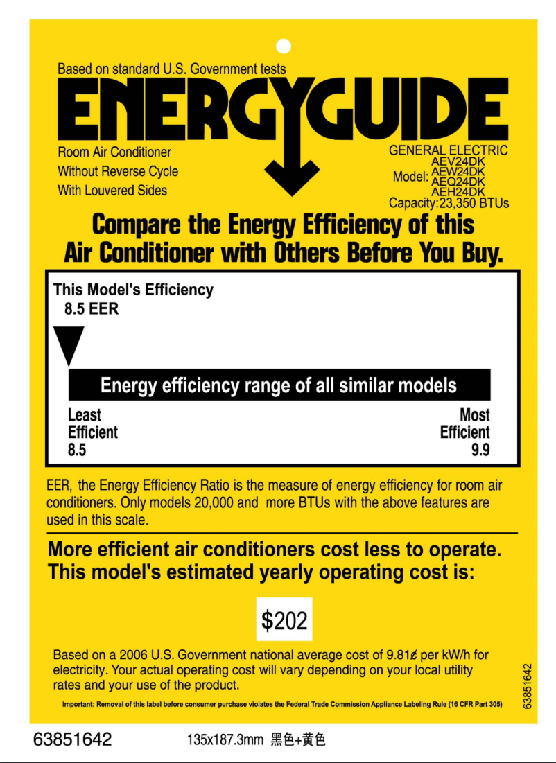 Page n°1 - Label énergétique GE AEV24DK