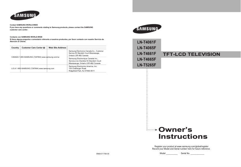 Page 1 de la notice Manuel utilisateur Samsung LN-T4661F