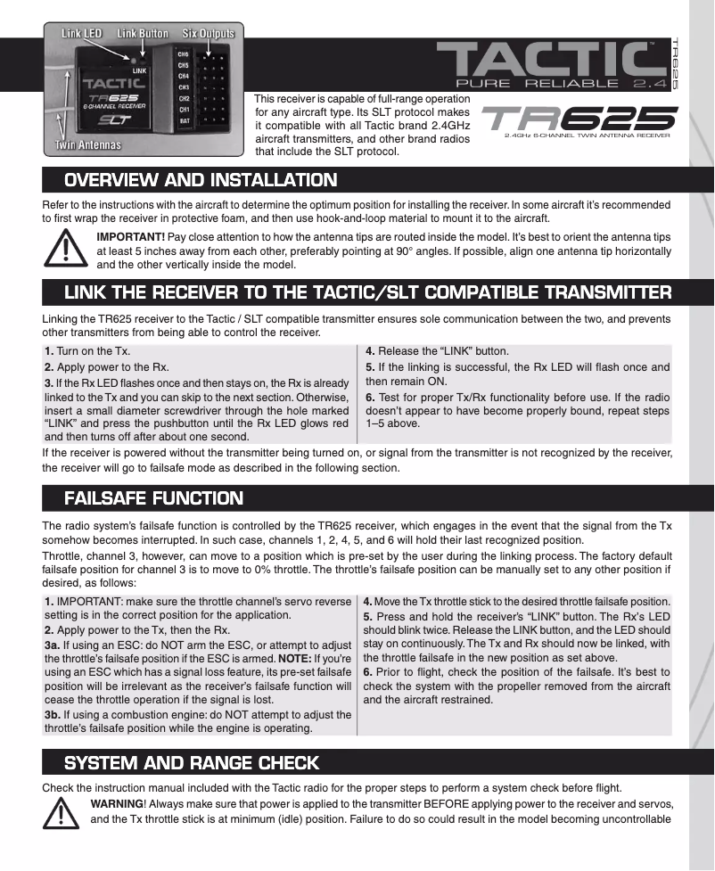 Page 1 de la notice Manuel utilisateur Tactic TACL0625