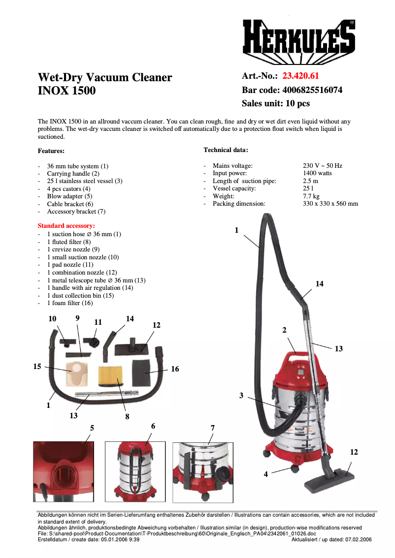Image de la première page du manuel de l'appareil INOX 1500