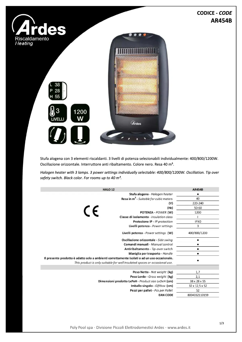 Page n°1 - Fiche technique Ardes AR454B