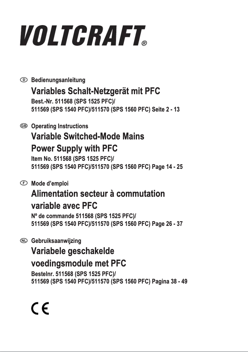 Page n°1 - Manuel utilisateur Voltcraft SPS 1525 PFC