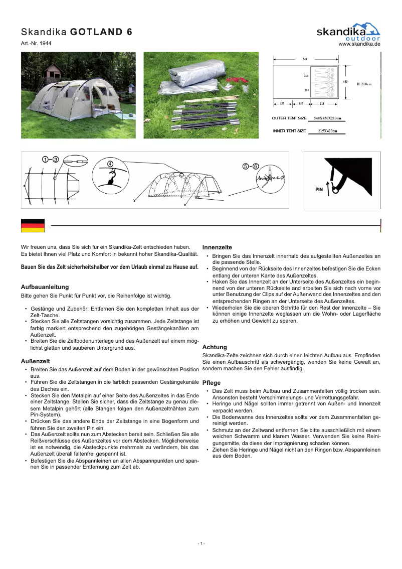 Page n°1 - Manuel utilisateur Skandika Gotland 6