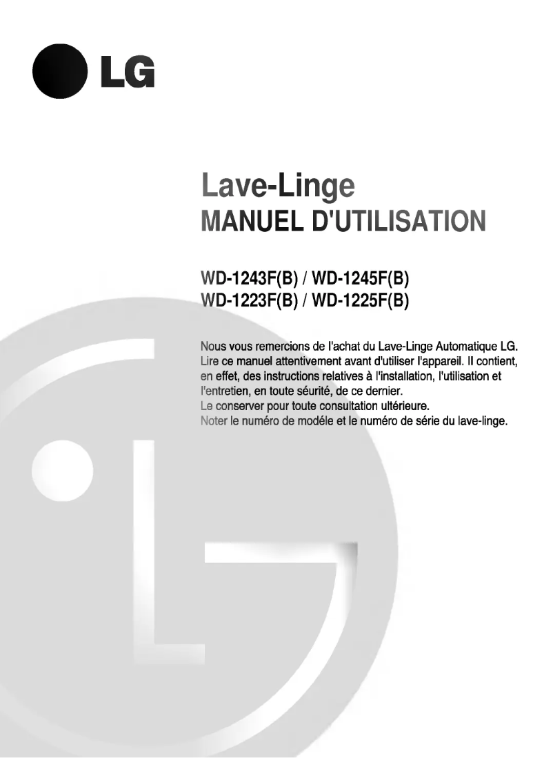 Page 1 de la notice Manuel utilisateur LG WD-1245FB