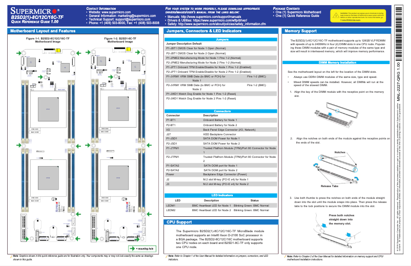 Page 1 de la notice Guide de démarrage rapide Supermicro B2SD2-8C-TF