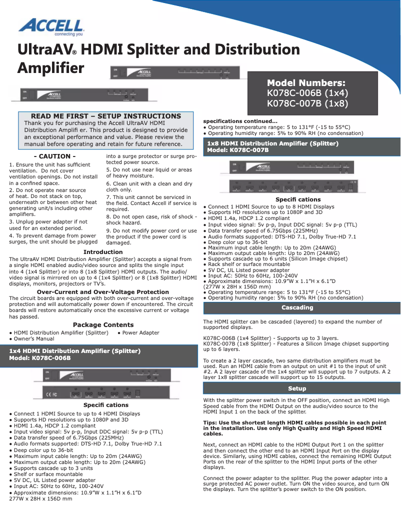 Page n°1 - Manuel utilisateur Accell UltraAV K078C-007B