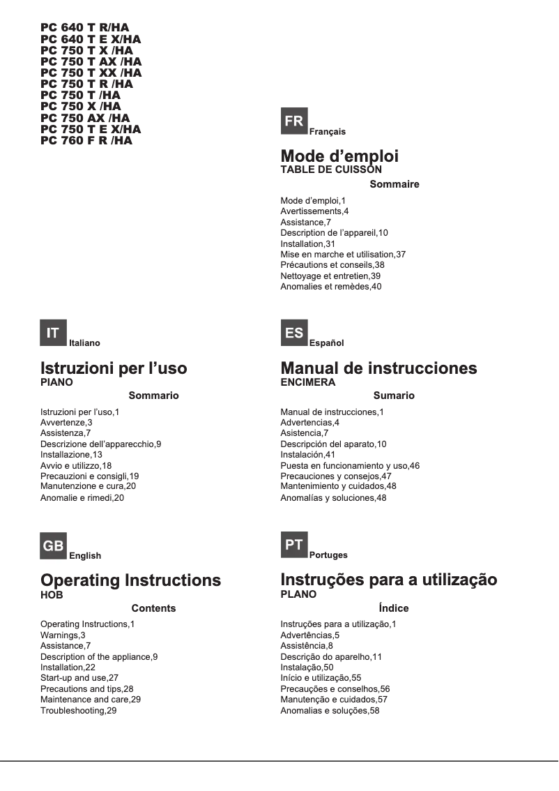 Page n°1 - Manuel utilisateur Hotpoint Ariston PC 640 T E X/HA