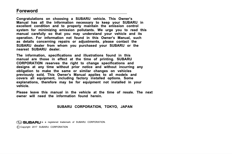 Image de la première page du manuel de l'appareil Outback (2018)