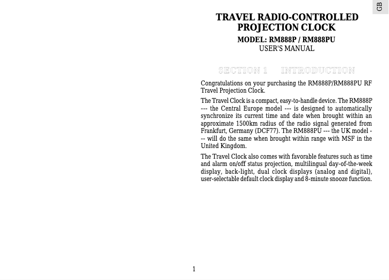 Page n°1 - Manuel utilisateur Oregon Scientific RM888P