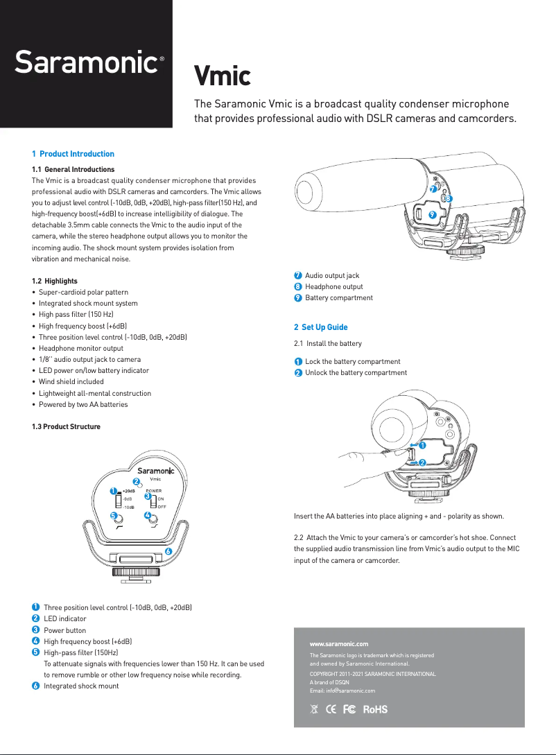 Page n°1 - Manuel utilisateur Saramonic Vmic